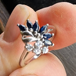 Women's Art Deco Sterling Silver Sapphire and Cz Ring