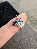 Women's Art Deco Sterling Silver Sapphire and Cz Ring