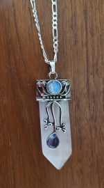 Crystal Healing Pendant Amethyst Moonstone - Sterling Chain Necklace