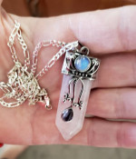Crystal Healing Pendant Amethyst Moonstone - Sterling Chain Necklace