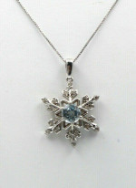 Snowflake Sterling Silver CZ and Blue Topaz  Necklace
