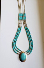 Genuine Navajo, Turquoise, liquid silver beaded necklace. EUC, beautiful!