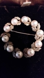 Mikimoto 10 Pearl Brooch,  Silver