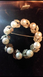 Mikimoto 10 Pearl Brooch,  Silver