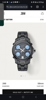 RARE JBW universal Jet Setter 50mm 200 diamonds ion plated blaxk