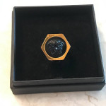Versace Gold Black 3D Medusa Greek Key Unisex Cocktail Ring Size 10