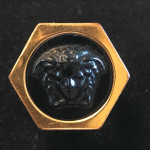 Versace Gold Black 3D Medusa Greek Key Unisex Cocktail Ring Size 10