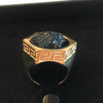 Versace Gold Black 3D Medusa Greek Key Unisex Cocktail Ring Size 10