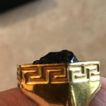 Versace Gold Black 3D Medusa Greek Key Unisex Cocktail Ring Size 10