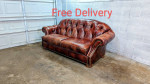 Thomasville Tufted Leather Sofa Couch With Nail Head Studded Trim