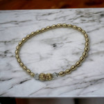 14K Yellow Gold Beaded Clear Stone Stretchy Bracelet 3.4 Grams