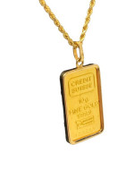 Credit Suisse 10g Fine Gold 999.9 w/ 18K Bezel & 14K Rope Chain 16.7g