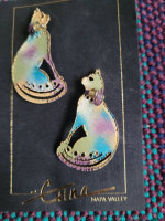 Hand Crafted Designed by Gina Napa Valley Cat Earrings Pierced