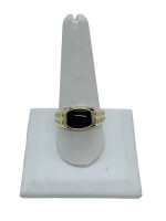 14K Yellow Gold 'Dad' Onyx Ring w/ Clear Stones 4.1 Gr/ Size 10.5