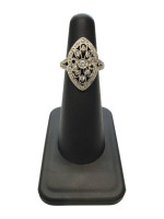 14K White Gold Art Deco Style Filigree Semi Mount Ring 1.18 CTW Size 4