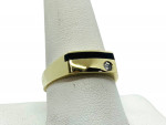 10K Yellow Gold Black Onyx Stripe Ring w/ Clear Stone - Size 10 - 3.2g