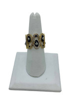 14K Yellow Gold Blue Eye Enamel Ring w/ Clear Stones 5.4 Gr/ Size 7.5