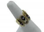 14K Yellow Gold Blue Eye Enamel Ring w/ Clear Stones 5.4 Gr/ Size 7.5