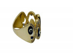 14K Yellow Gold Blue Eye Enamel Ring w/ Clear Stones 5.4 Gr/ Size 7.5