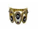 14K Yellow Gold Blue Eye Enamel Ring w/ Clear Stones 5.4 Gr/ Size 7.5