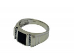 14K White Gold Gentleman's Diamond Onyx Ring .10 CTW/ 7.3 Gr / Size 10