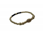 14K Yellow Gold Beaded Black Stone Stretchy Bracelet 4 Grams