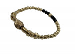 14K Yellow Gold Beaded Black Stone Stretchy Bracelet 4 Grams
