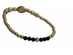 14K Yellow Gold Beaded Black Stone Stretchy Bracelet 4 Grams