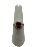 14K Yellow Gold Fancy Design Lady's Red-CZ Stone Ring Size 7.5 / 3 G