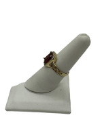 14K Yellow Gold Fancy Design Lady's Red-CZ Stone Ring Size 7.5 / 3 G
