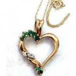 Diamond & Emerald Open Heart 10K Gold Necklace Chain & Pendant