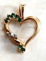 Diamond & Emerald Open Heart 10K Gold Necklace Chain & Pendant