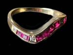 14k Rose Gold Diamond & Ruby Wave Baguette Band Ring