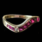 14k Rose Gold Diamond & Ruby Wave Baguette Band Ring