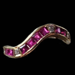 14k Rose Gold Diamond & Ruby Wave Baguette Band Ring