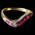 14k Rose Gold Diamond & Ruby Wave Baguette Band Ring