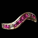 14k Rose Gold Diamond & Ruby Wave Baguette Band Ring