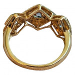 14k Gold Diamonds & Princess Cut Blue Topaz 3 Stone Halo Ring