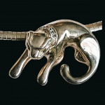 Sterling Silver 925 Italy Omega Choker & Diamond Panther Necklace