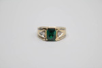 14K Two Tone Gold Ring with a Green Stone & Clear Stones (Size 10)