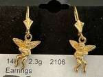 14K Yellow Gold Angel or Cherub with Wings Dangle Style Earrings
