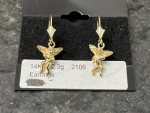 14K Yellow Gold Angel or Cherub with Wings Dangle Style Earrings