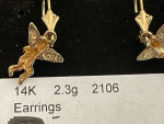 14K Yellow Gold Angel or Cherub with Wings Dangle Style Earrings