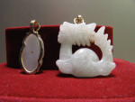 14KT GREEN JADE DRAGON  PENDANT