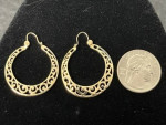 Beautiful 14K Solid Gold Filigree Hoop Style Earrings