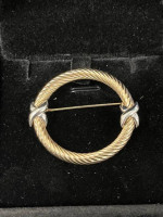 Beautiful 14K Gold Rope Lariat Western Style Brooch