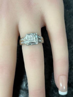 Beautiful 14K White Gold and Genuine Diamond ring size 4 re-sizable