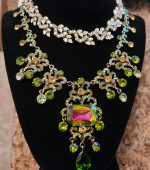 1 Austrian Crystal Stmt./Bib Necklace, 1 Vtg./Signed Coro Choker & 1 Velvet Bust