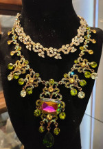 1 Austrian Crystal Stmt./Bib Necklace, 1 Vtg./Signed Coro Choker & 1 Velvet Bust