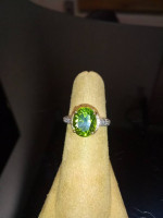 Peridot and Diamond Ring 14 kt. Gold Size 6.5
